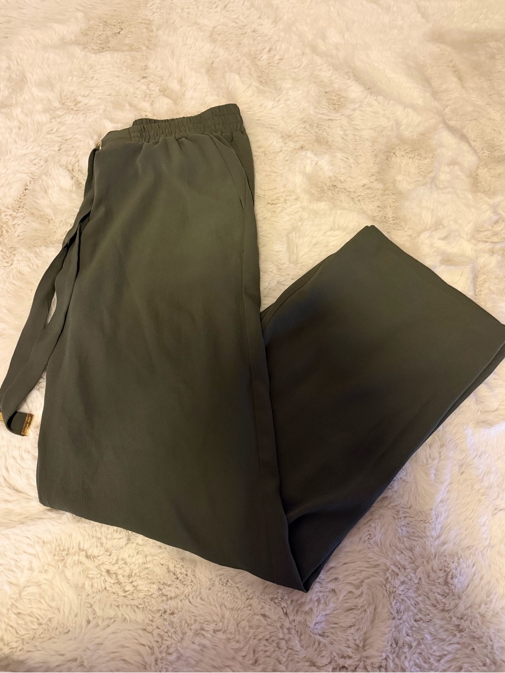 Michael Kors Olive Green Wide-Leg Drawstring Pants